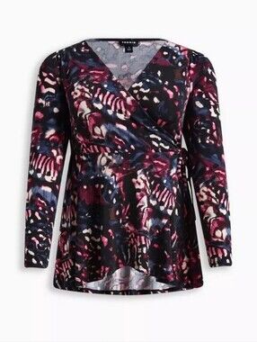 2X • Torrid • Studio Knit Surplice Wrap Colourful Abstract Long Sleeve Top